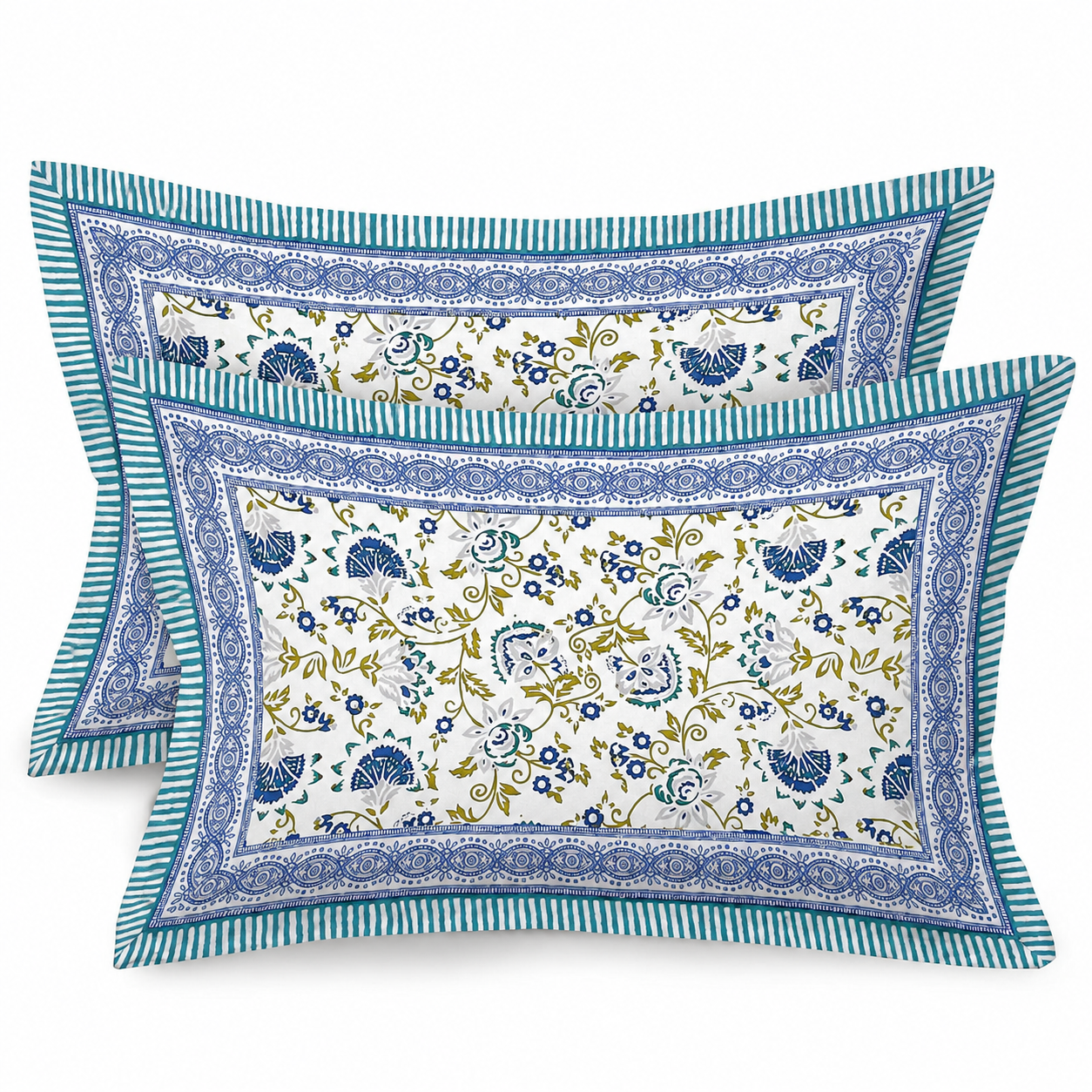 Blue Shalimar Glow Cotton Pillow Cover Set of 2 (17x28 in)