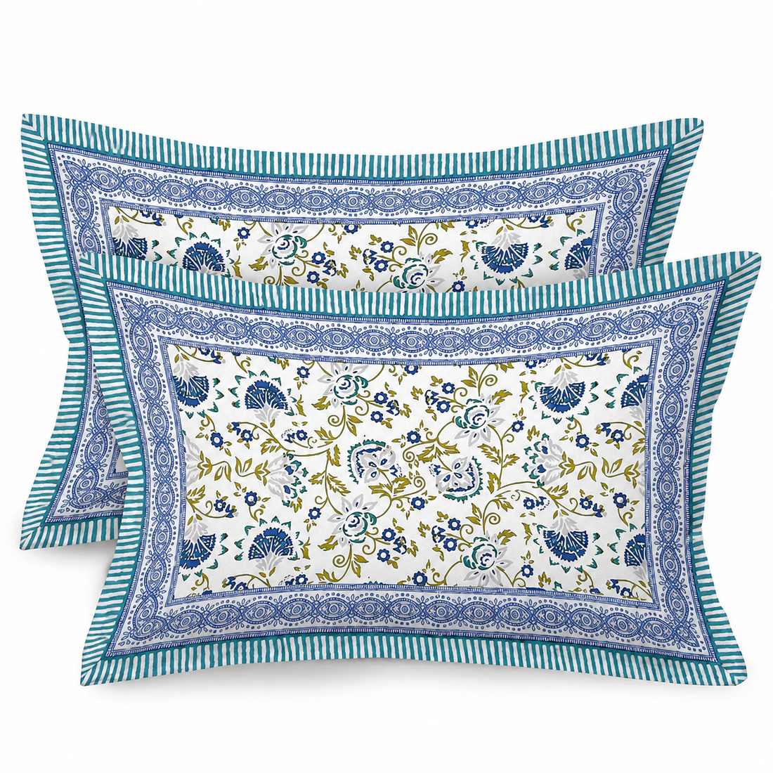Blue Shalimar Glow Cotton Pillow Cover Set of 2 (17x28 in)
