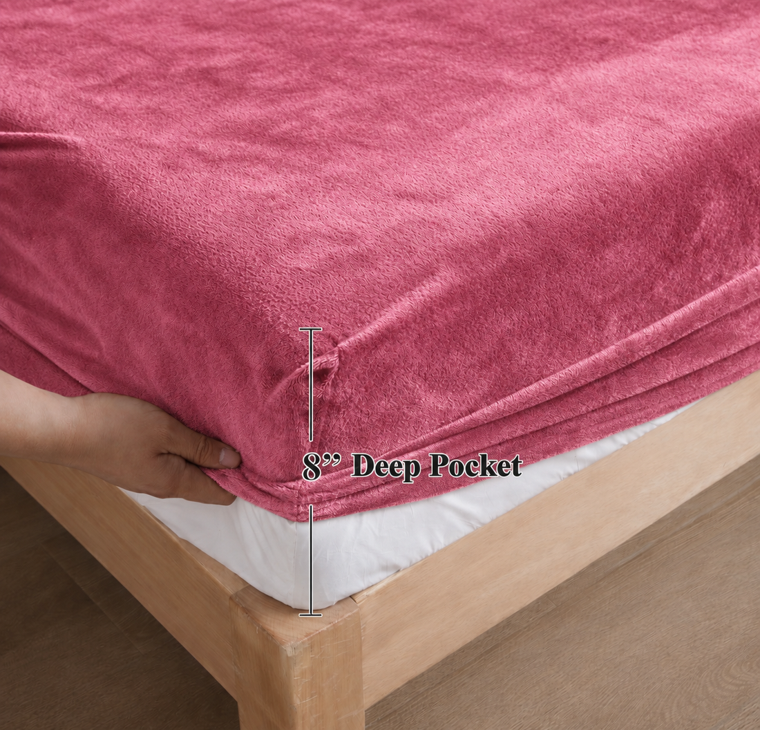 Blush Warmth Flannel Elastic Fitted King Bedsheet (78×72×8 Inch) with 2 Pillow Covers (18×28 Inch) | Soft & Cozy Winter Bedding