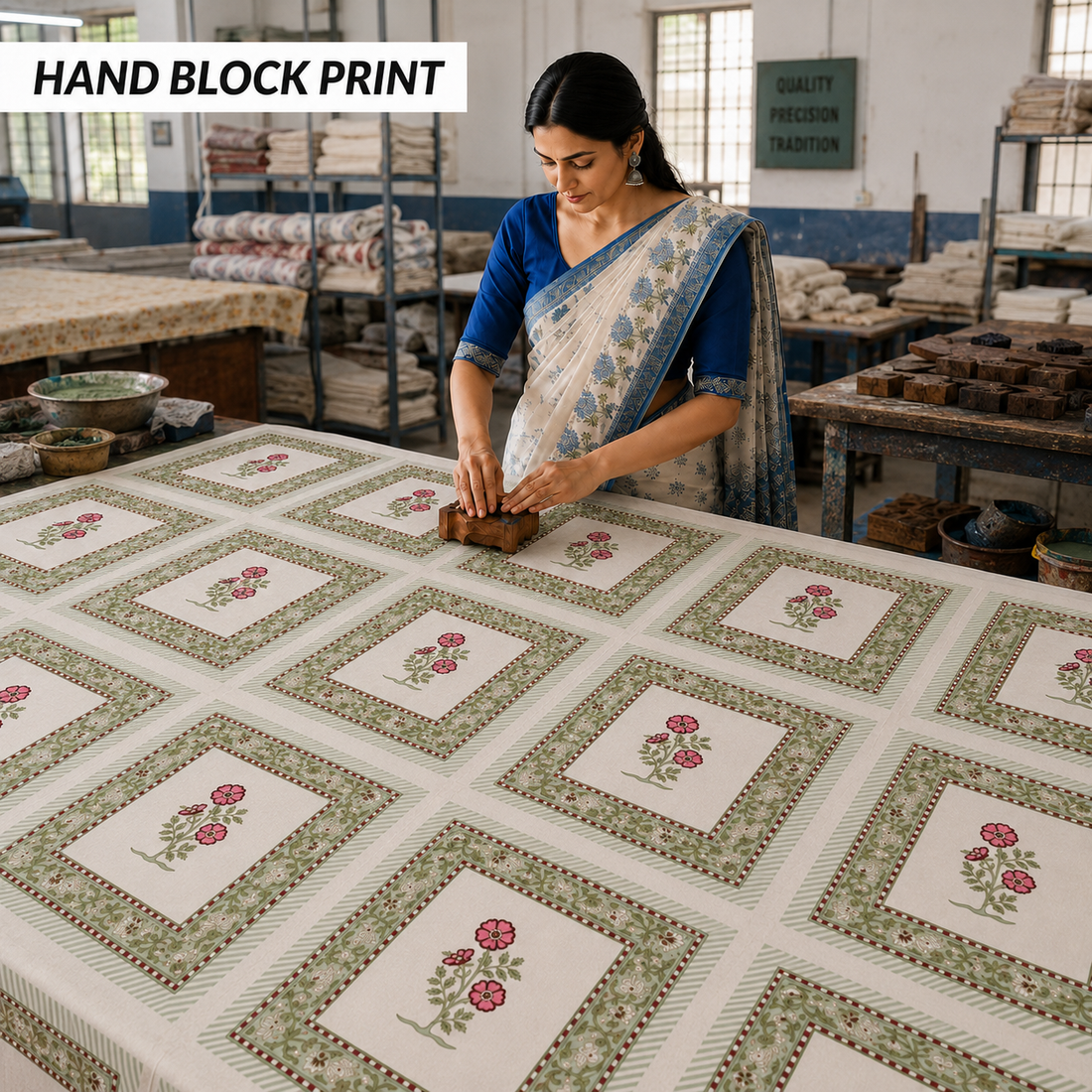 Blush Bloom Cushion Covers 16x16 Inches Pack of 5 | Jaipuri Hand Block Print Cotton Pillow Covers | Soft 300 TC Decorative Throw Cushion Cover Set