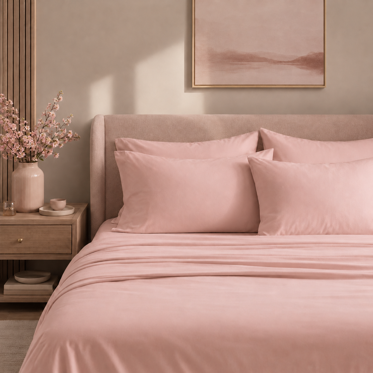 Blush Pink 400 TC Pure Cotton King Size Bedsheet with 2 Pillow Covers