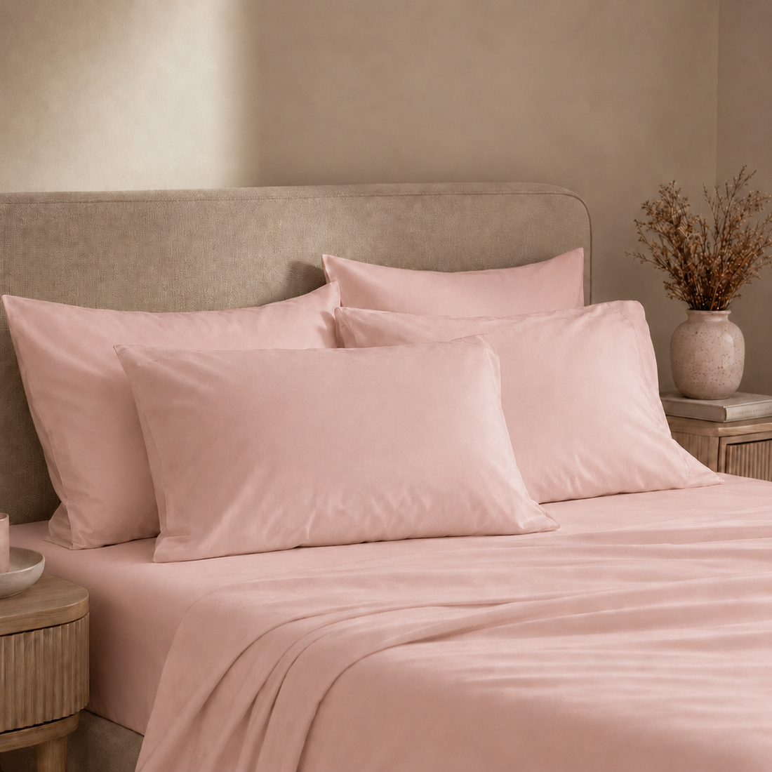 Blush Pink 400 TC Pure Cotton King Size Bedsheet with 2 Pillow Covers