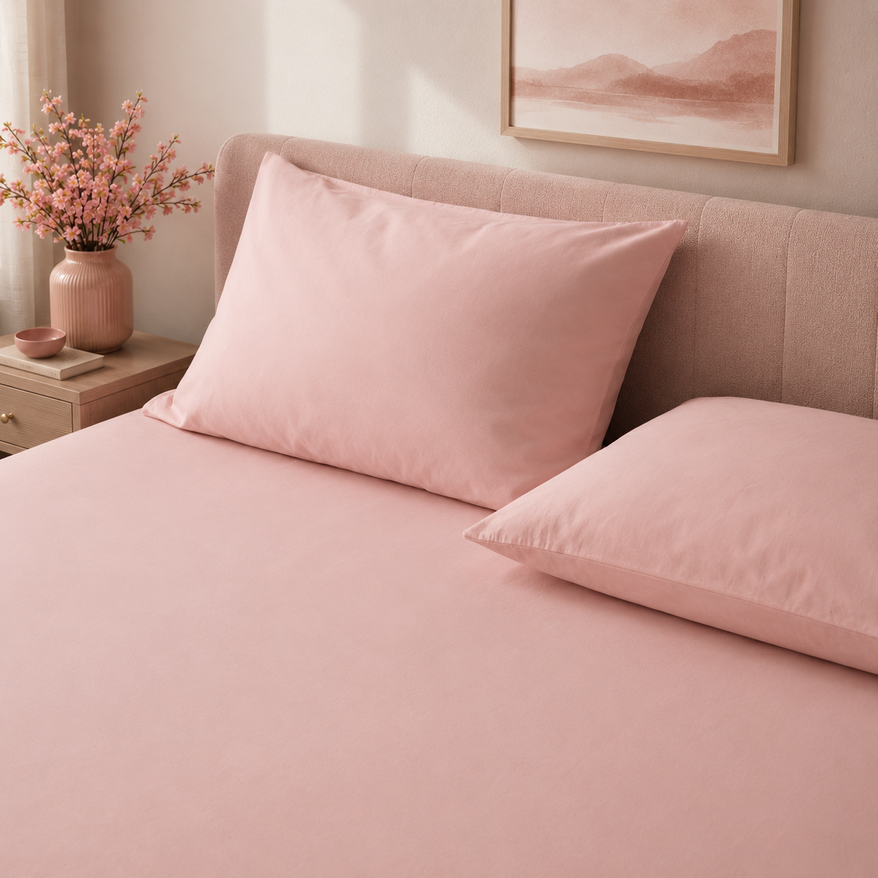 Blush Pink 400 TC Pure Cotton King Size Bedsheet with 2 Pillow Covers