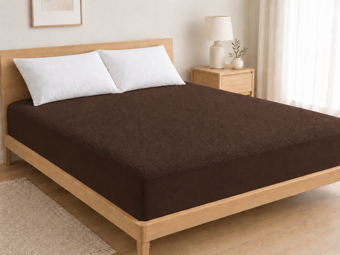 Water Proof Terry Cotton Feel Mattress Protector | Coffee Brown | Machine Washable | Super Soft | Fits Mattress Upto 10 inches