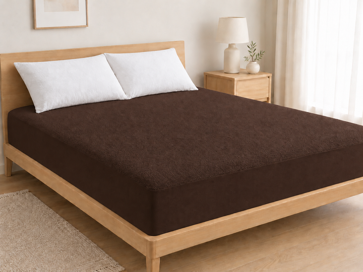 Water Proof Terry Cotton Feel Mattress Protector | Coffee Brown | Machine Washable | Super Soft | Fits Mattress Upto 10 inches