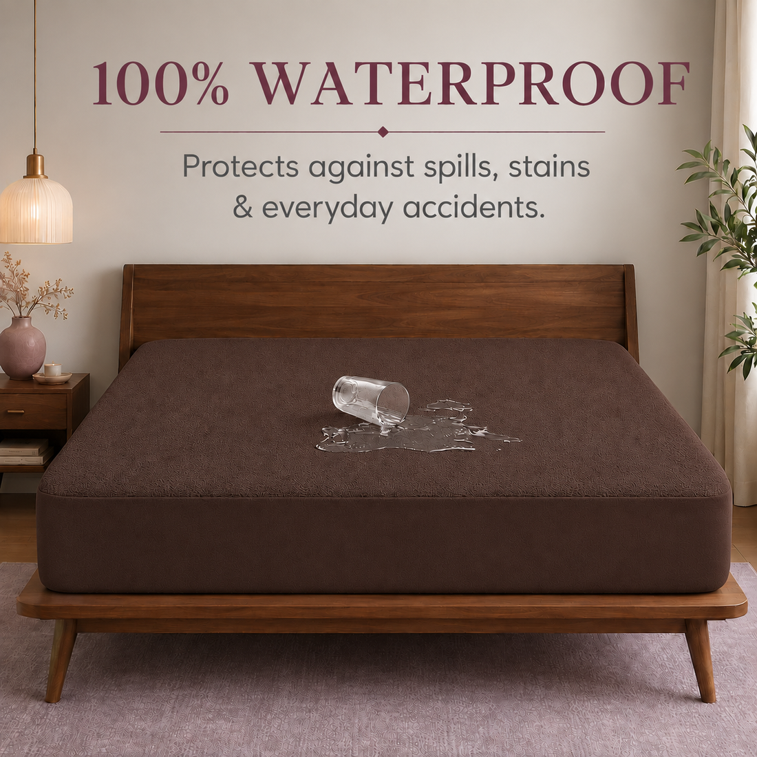 Water Proof Terry Cotton Feel Mattress Protector | Coffee Brown | Machine Washable | Super Soft | Fits Mattress Upto 10 inches