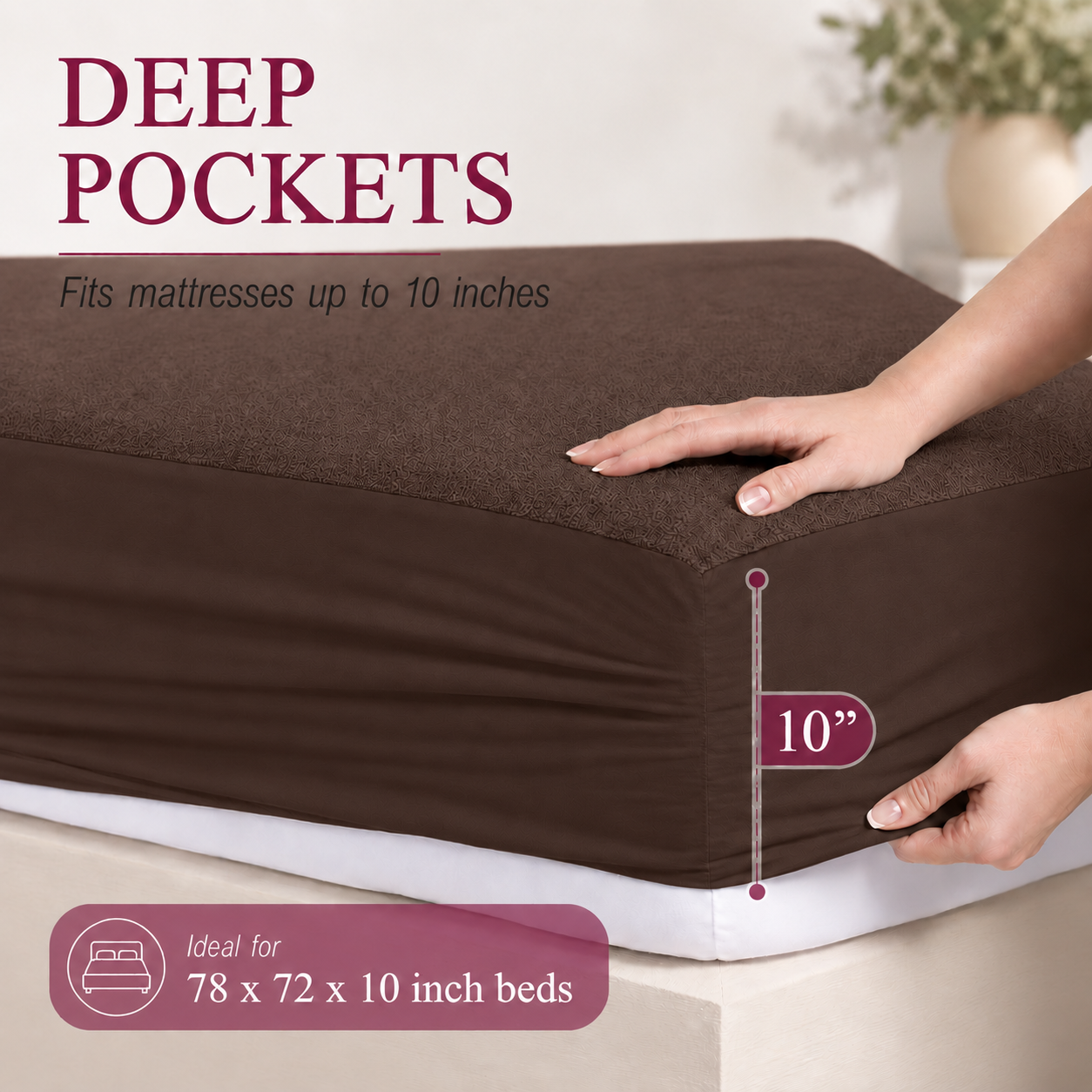 Water Proof Terry Cotton Feel Mattress Protector | Coffee Brown | Machine Washable | Super Soft | Fits Mattress Upto 10 inches