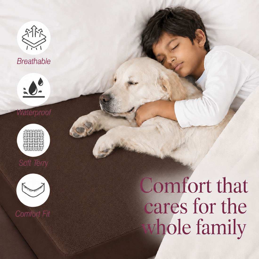 Water Proof Terry Cotton Feel Mattress Protector | Coffee Brown | Machine Washable | Super Soft | Fits Mattress Upto 10 inches