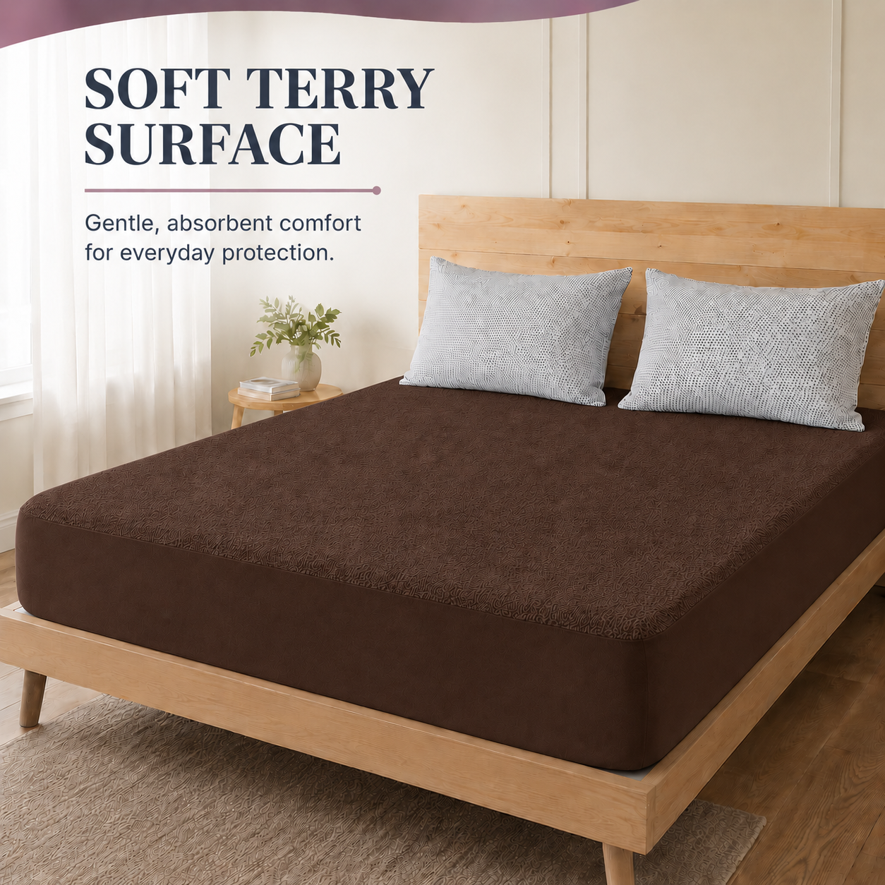 Water Proof Terry Cotton Feel Mattress Protector | Coffee Brown | Machine Washable | Super Soft | Fits Mattress Upto 10 inches