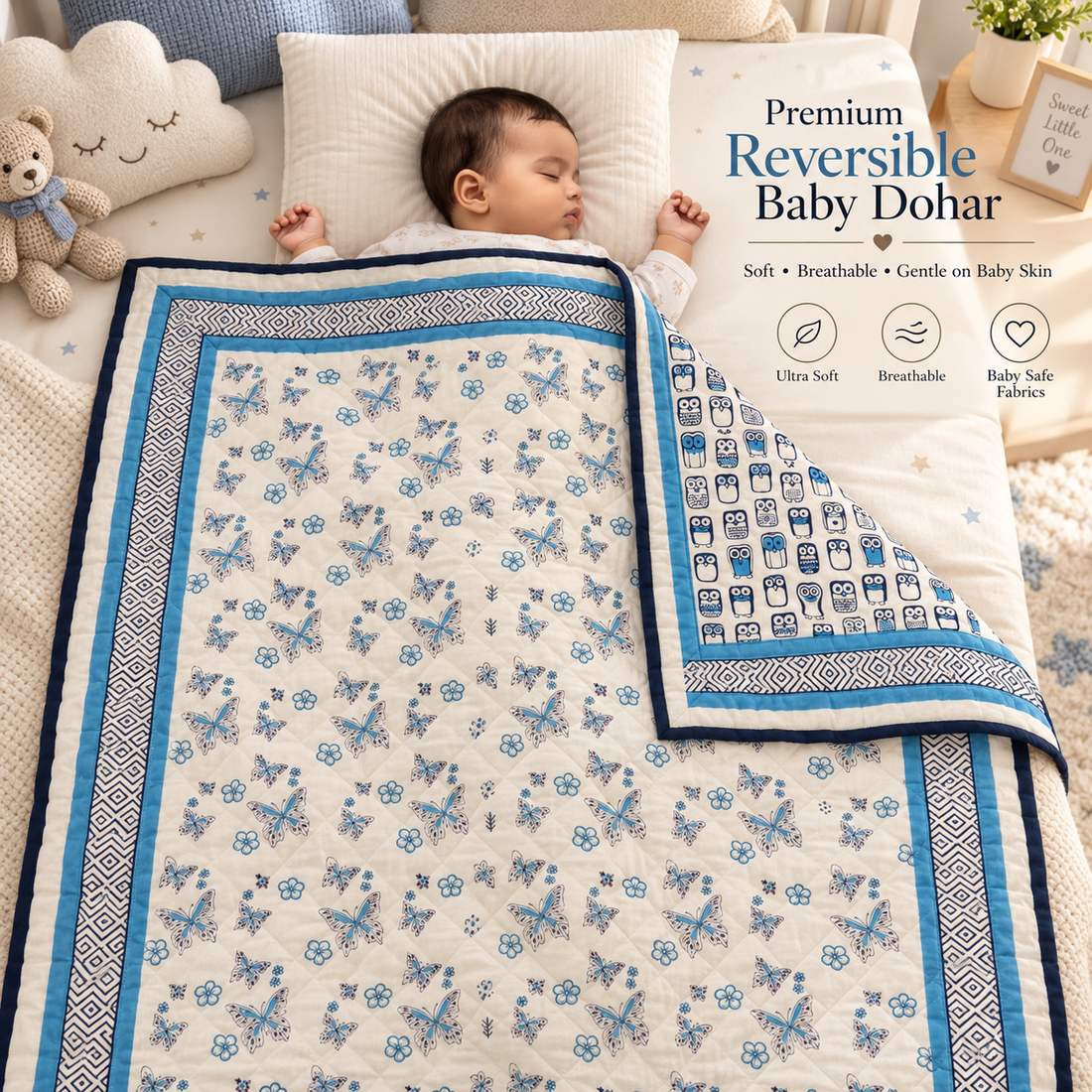 Organic Cotton Hand Printed Baby Blanket – 100x150 cm - Butterfly