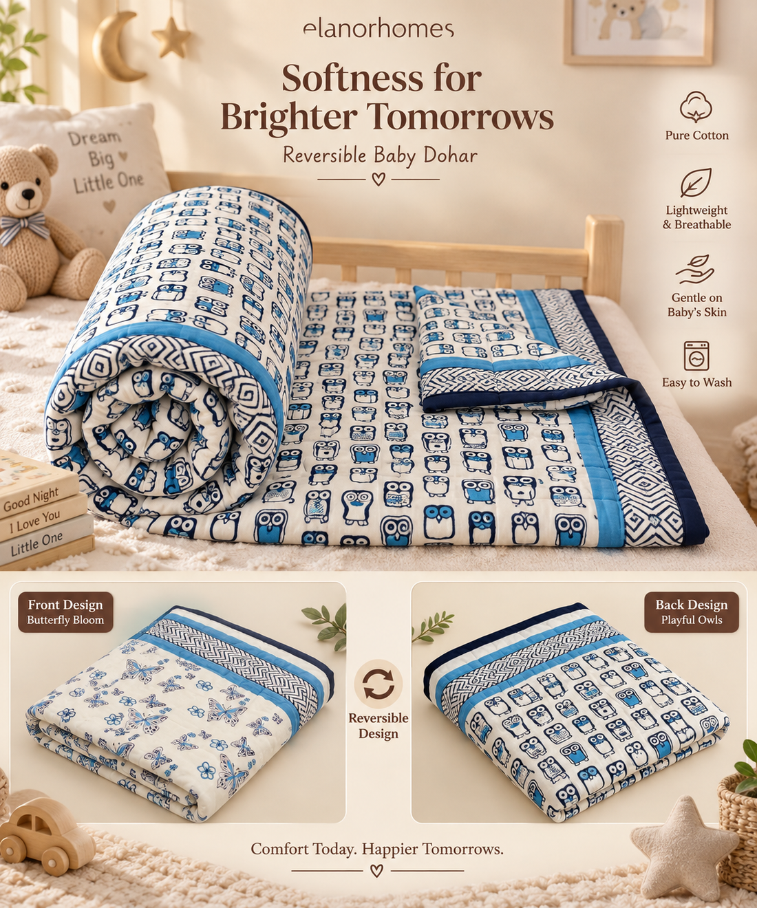 Organic Cotton Hand Printed Baby Blanket – 100x150 cm - Butterfly
