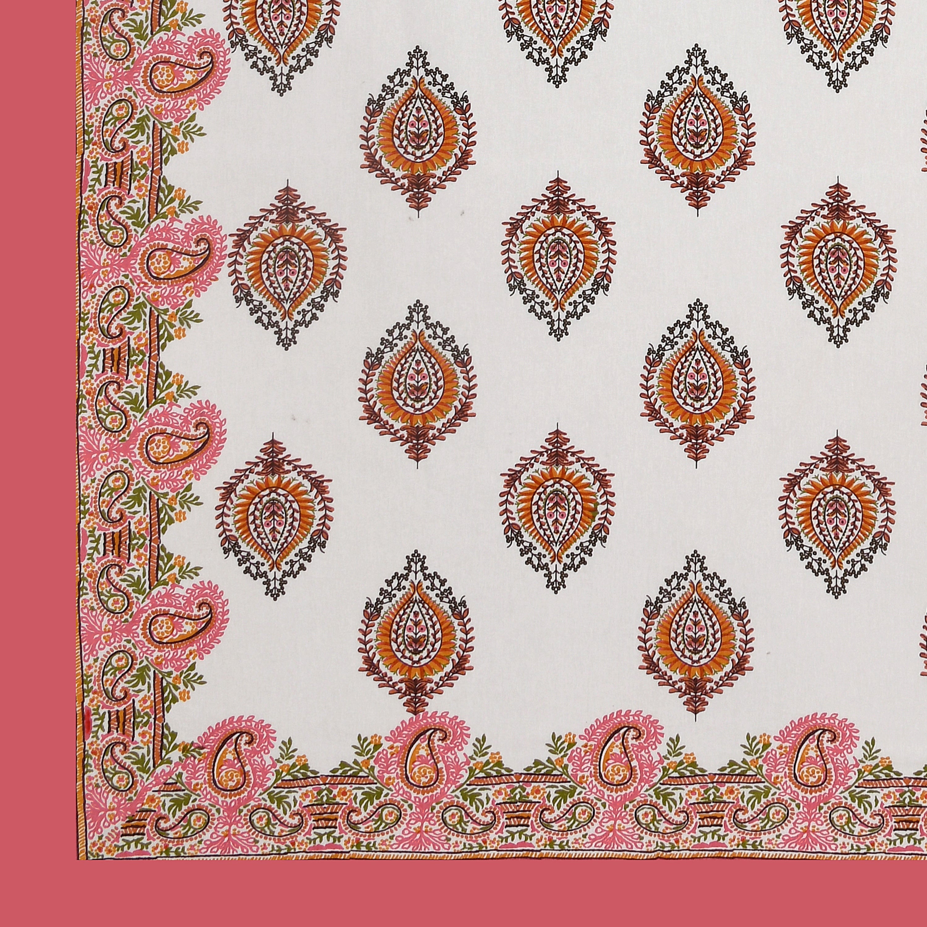 Pink Paisley Hand Block Printed Cotton King Bedsheet Set | 90×108 | 240 TC
