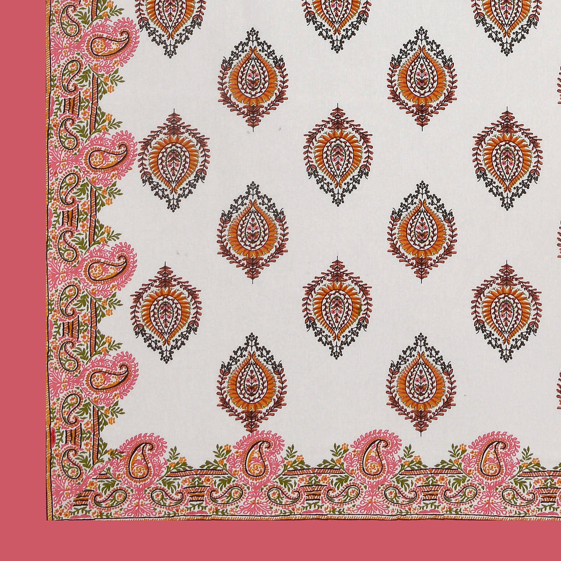 Pink Paisley Hand Block Printed Cotton King Bedsheet Set | 90×108 | 240 TC