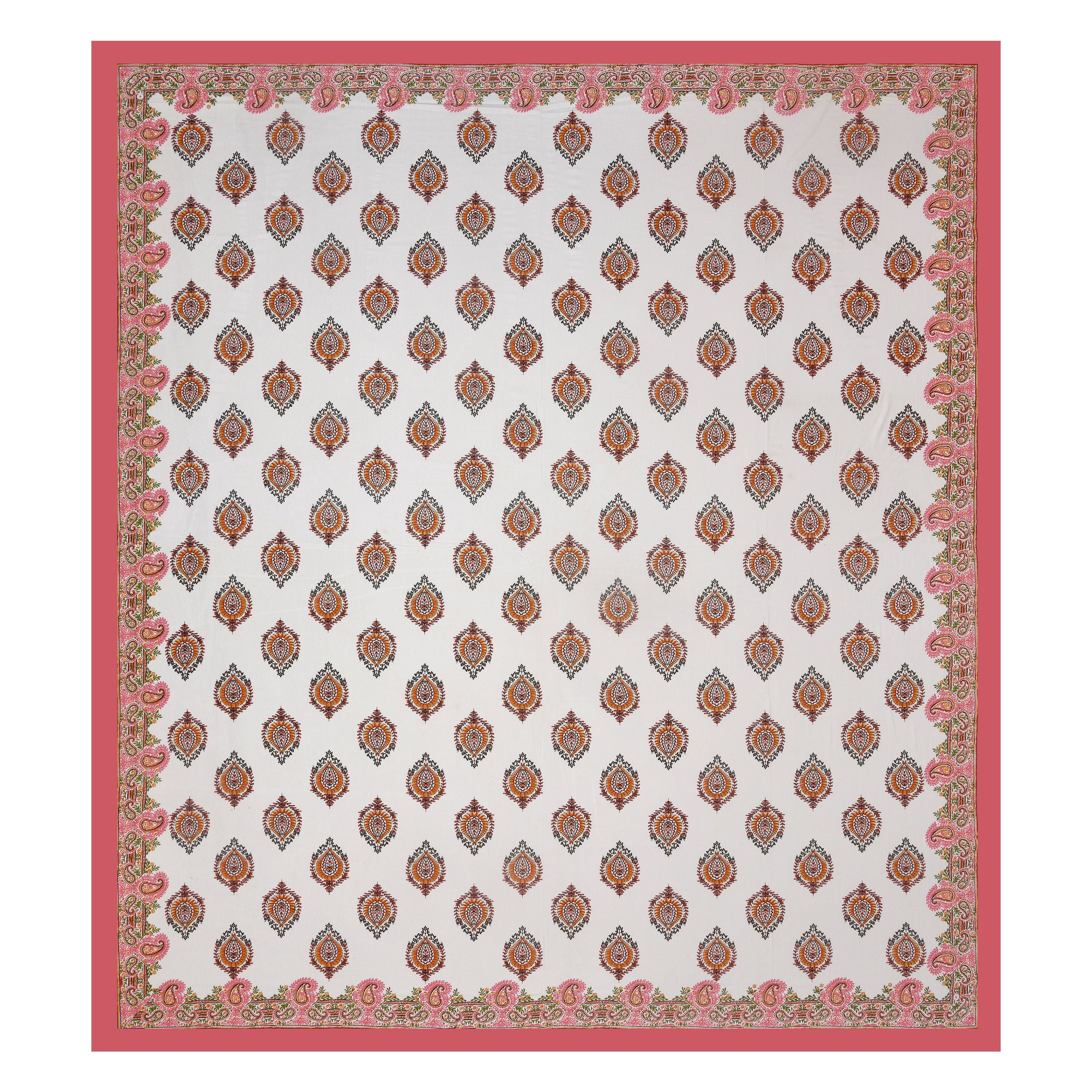 Pink Paisley Hand Block Printed Cotton King Bedsheet Set | 90×108 | 240 TC
