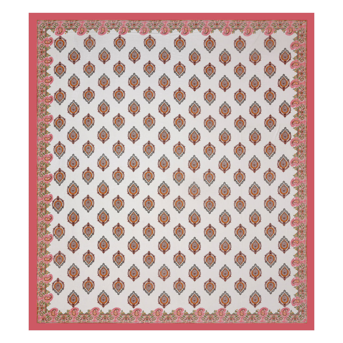 Pink Paisley Hand Block Printed Cotton King Bedsheet Set | 90×108 | 240 TC
