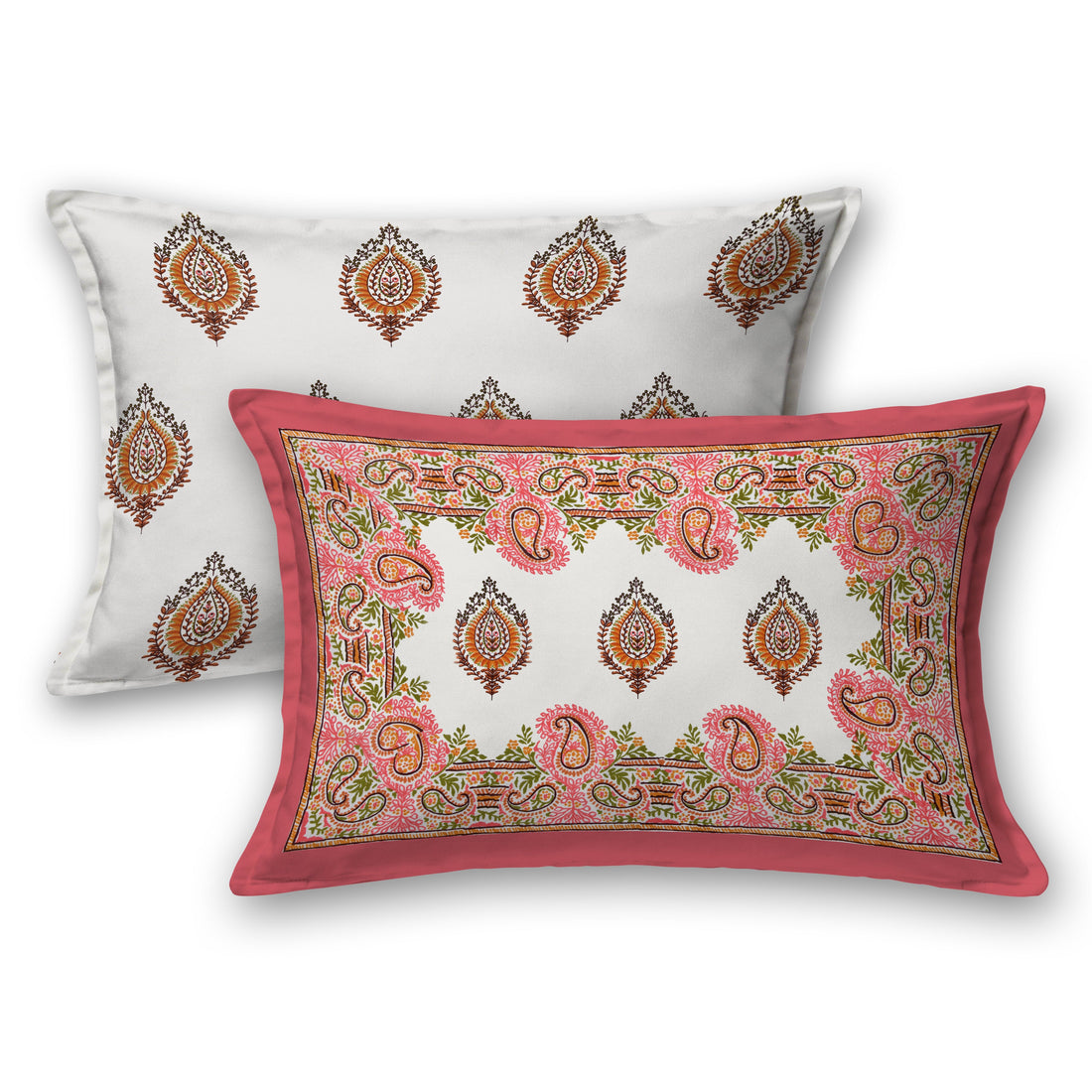 Pink Paisley Hand Block Printed Cotton King Bedsheet Set | 90×108 | 240 TC