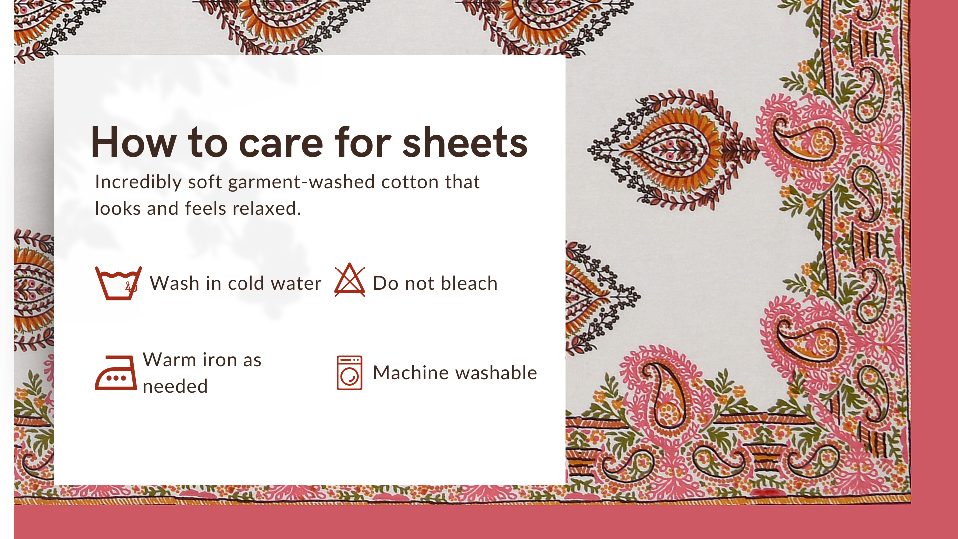 Pink Paisley Hand Block Printed Cotton King Bedsheet Set | 90×108 | 240 TC