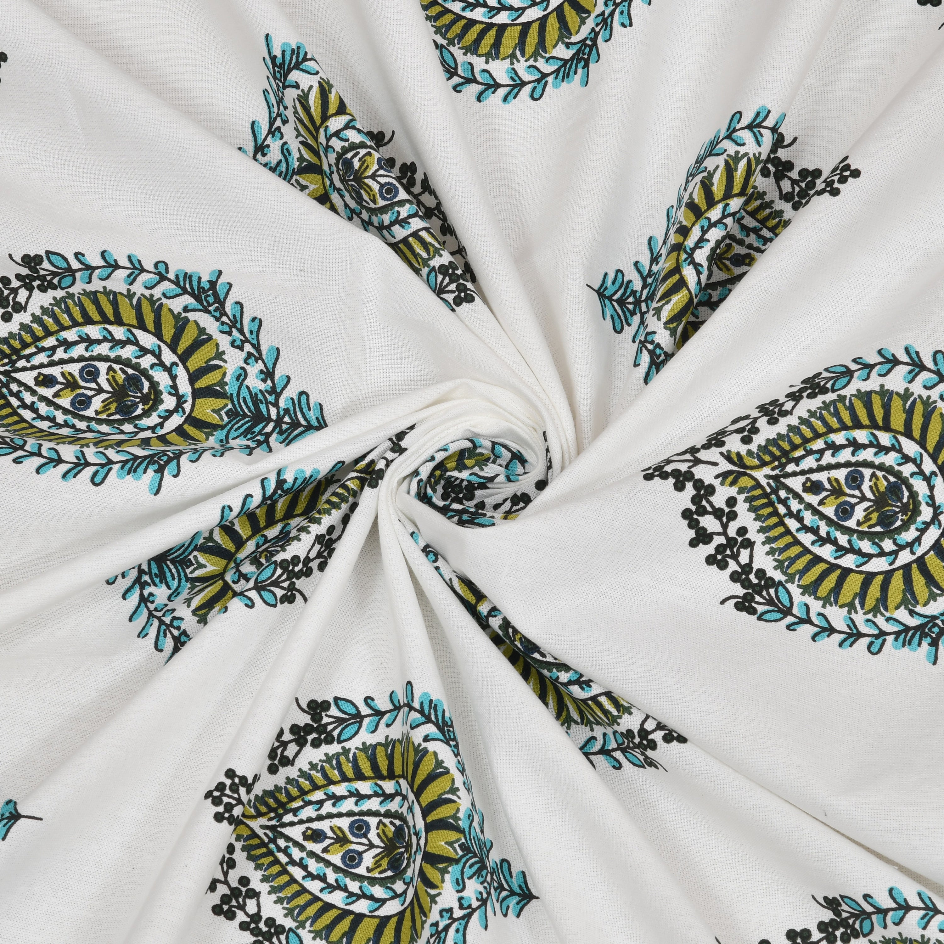 Syahi Paisley Hand Block Printed Cotton King Bedsheet Set | 90×108 | 240 TC