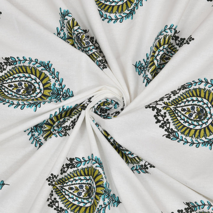 Syahi Paisley Hand Block Printed Cotton King Bedsheet Set | 90×108 | 240 TC