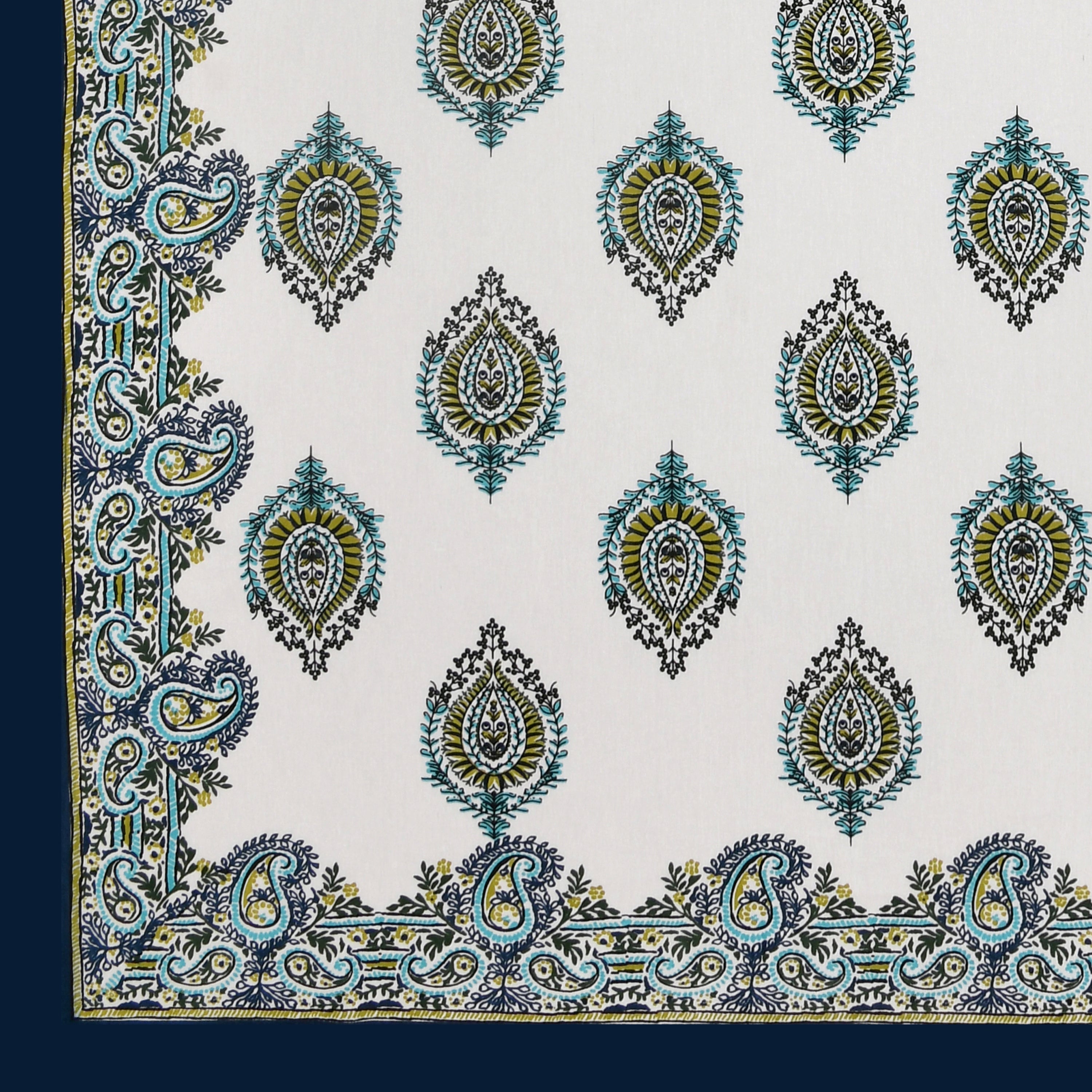 Syahi Paisley Hand Block Printed Cotton King Bedsheet Set | 90×108 | 240 TC