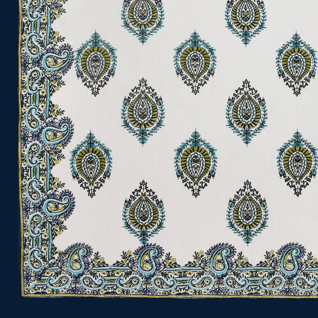 Syahi Paisley Hand Block Printed Cotton King Bedsheet Set | 90×108 | 240 TC