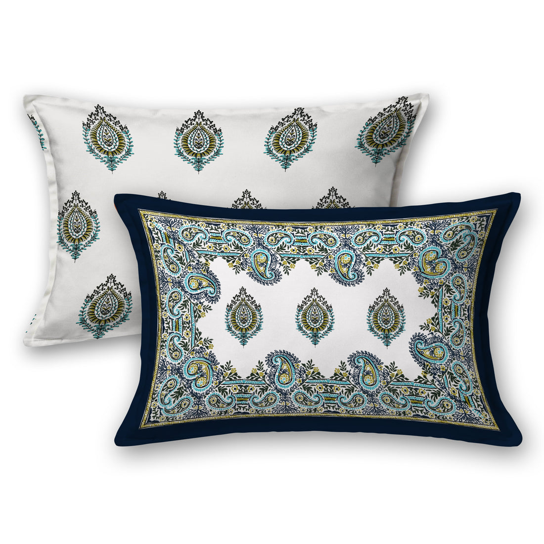 Syahi Paisley Hand Block Printed Cotton King Bedsheet Set | 90×108 | 240 TC