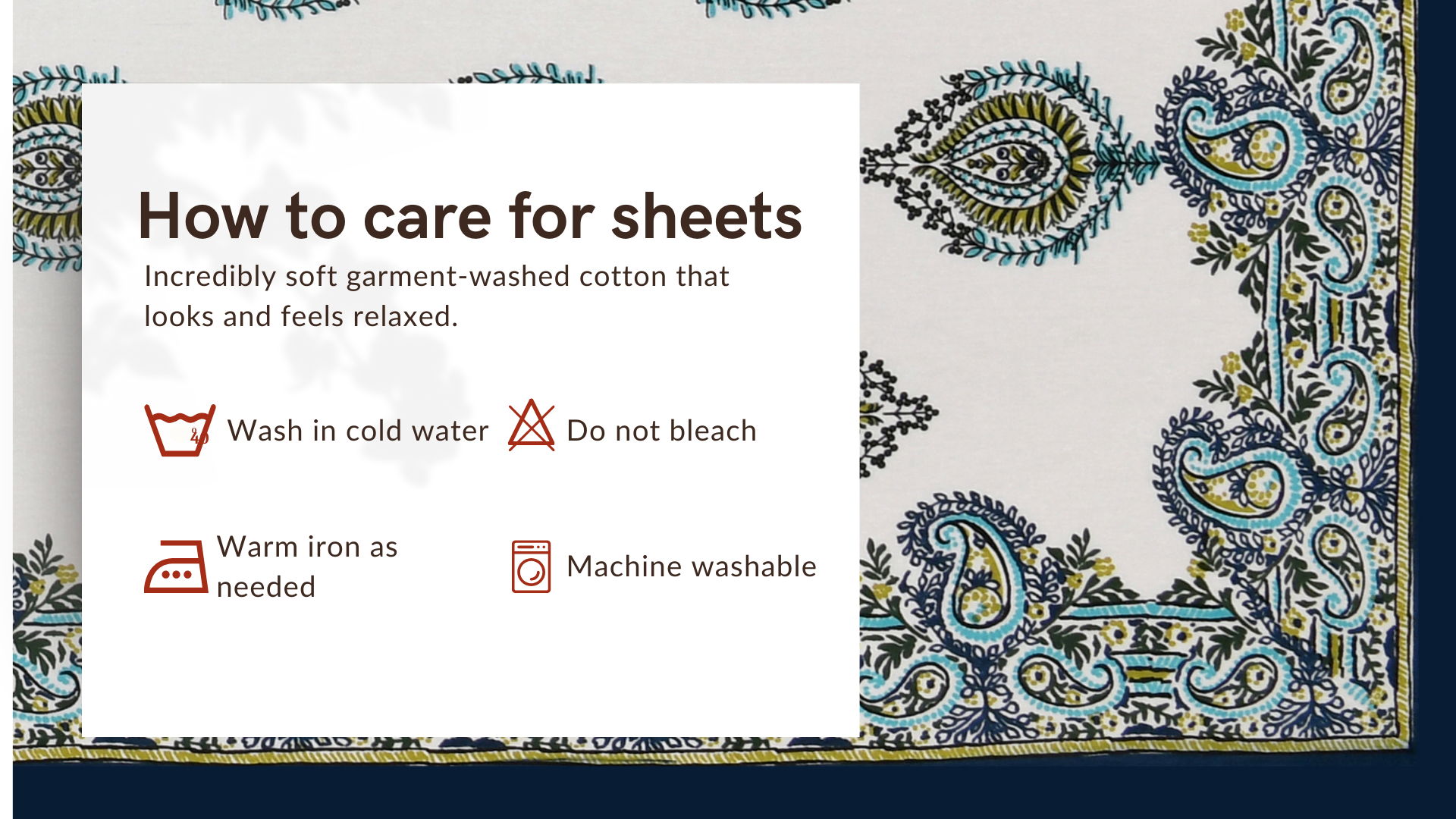 Syahi Paisley Hand Block Printed Cotton King Bedsheet Set | 90×108 | 240 TC