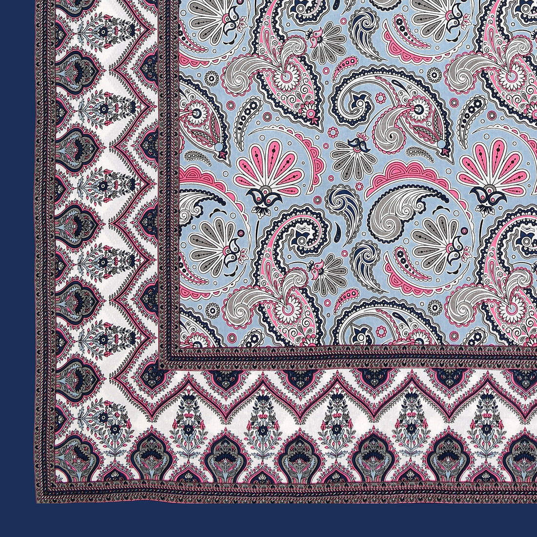 Blue Floral Motifs Hand Block Printed Cotton King Bedsheet Set | 90×108 | 240 TC