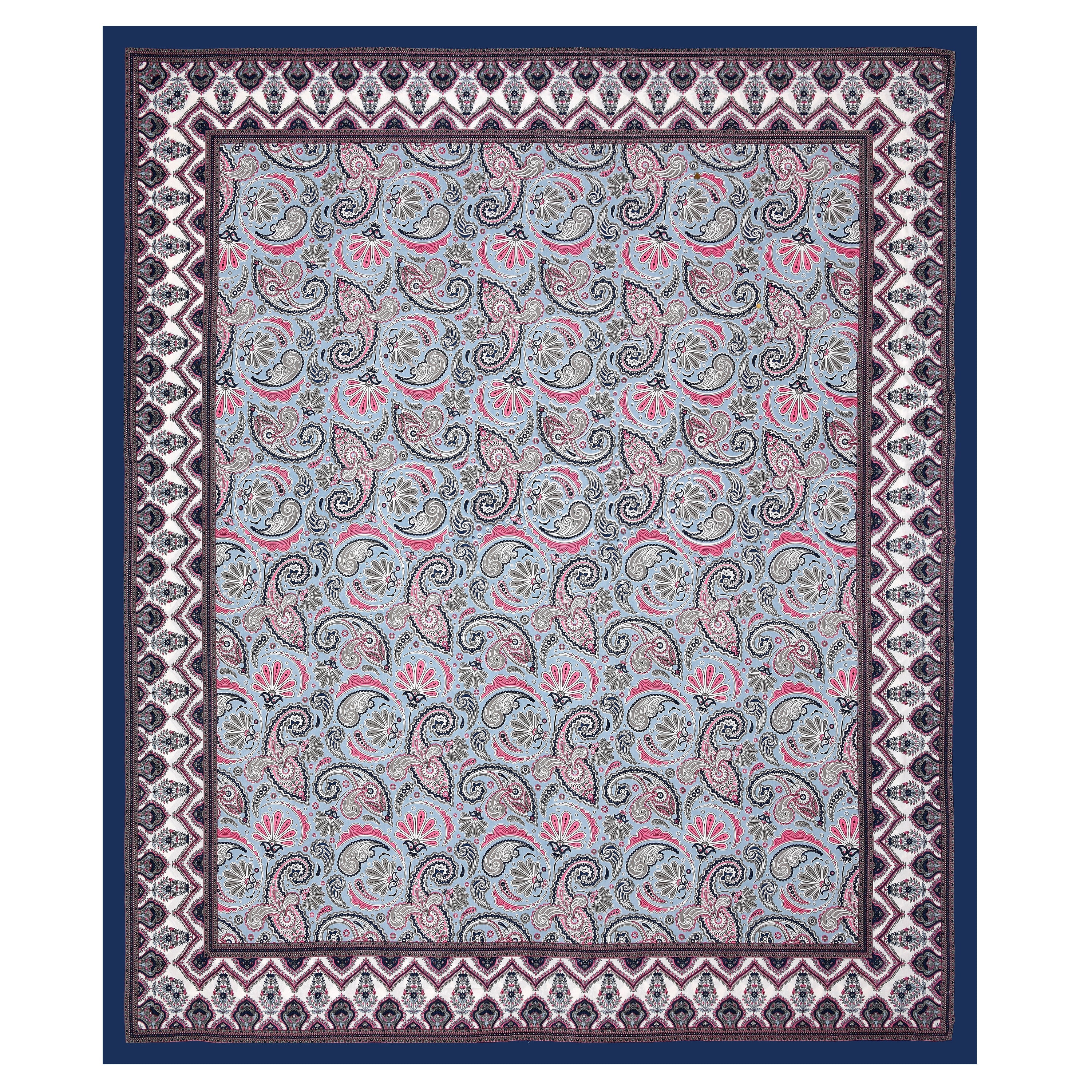 Blue Floral Motifs Hand Block Printed Cotton King Bedsheet Set | 90×108 | 240 TC