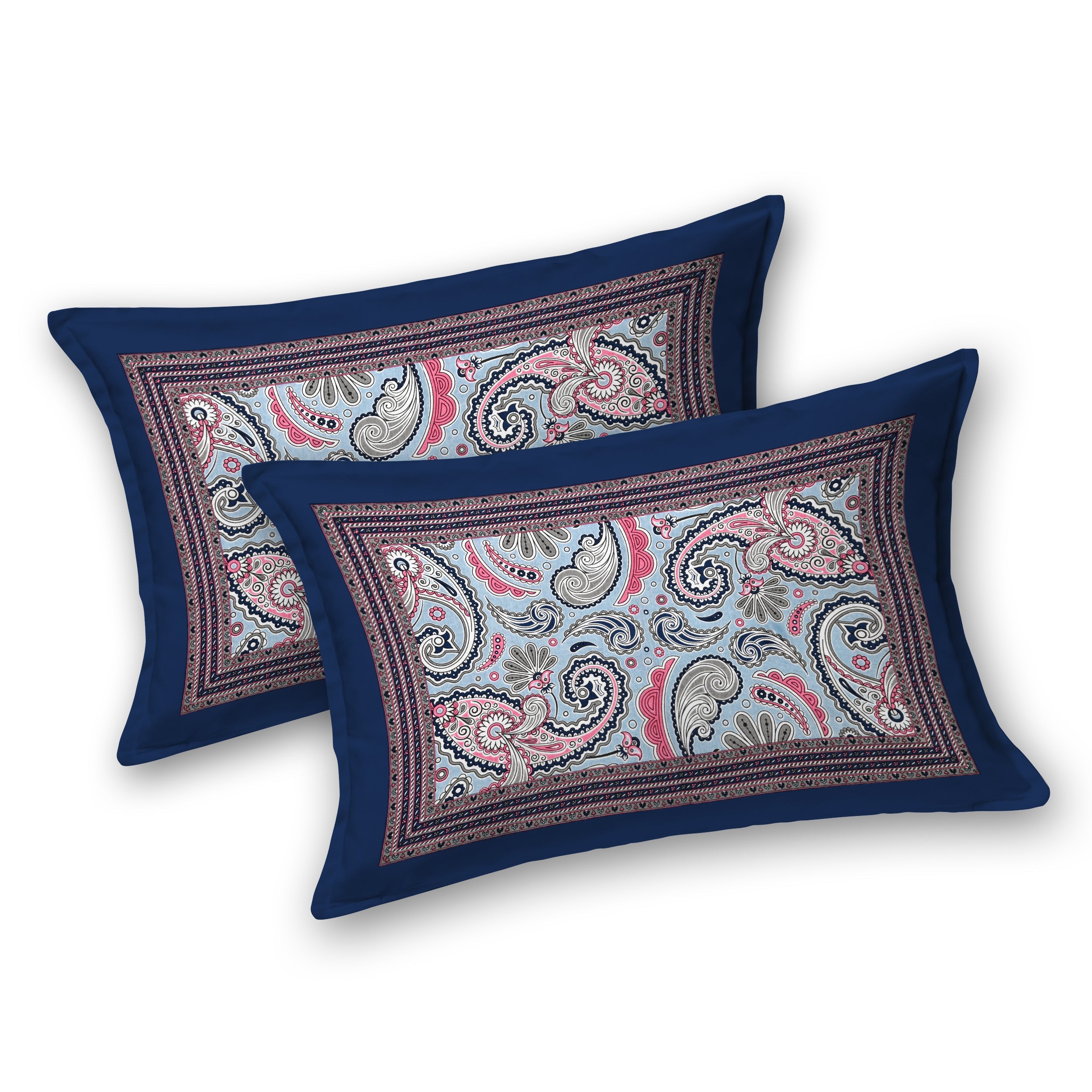 Blue Floral Motifs Hand Block Printed Cotton King Bedsheet Set | 90×108 | 240 TC