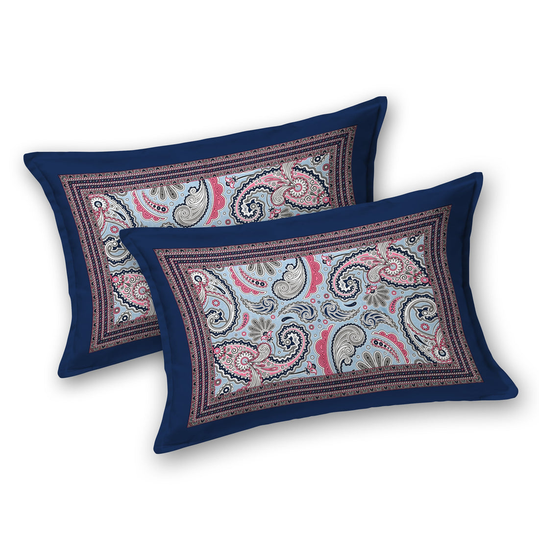 Blue Floral Motifs Hand Block Printed Cotton King Bedsheet Set | 90×108 | 240 TC