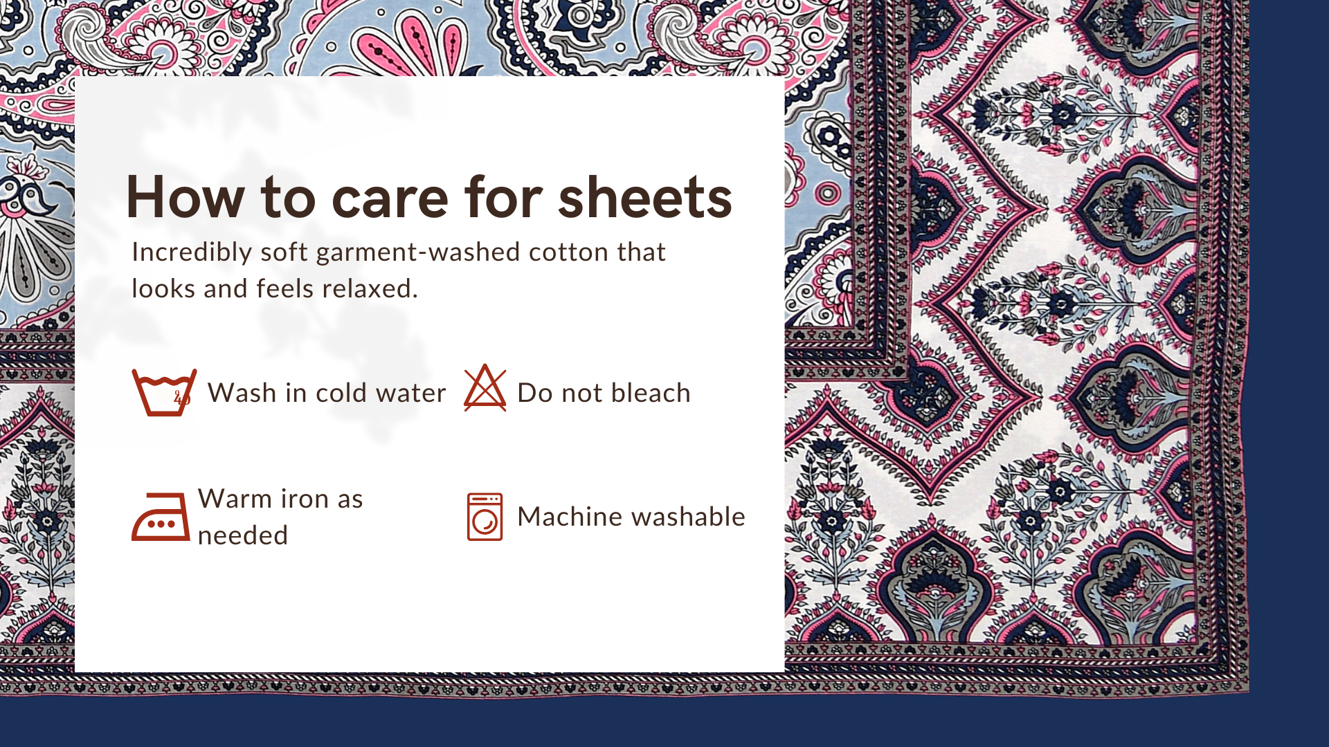 Blue Floral Motifs Hand Block Printed Cotton King Bedsheet Set | 90×108 | 240 TC