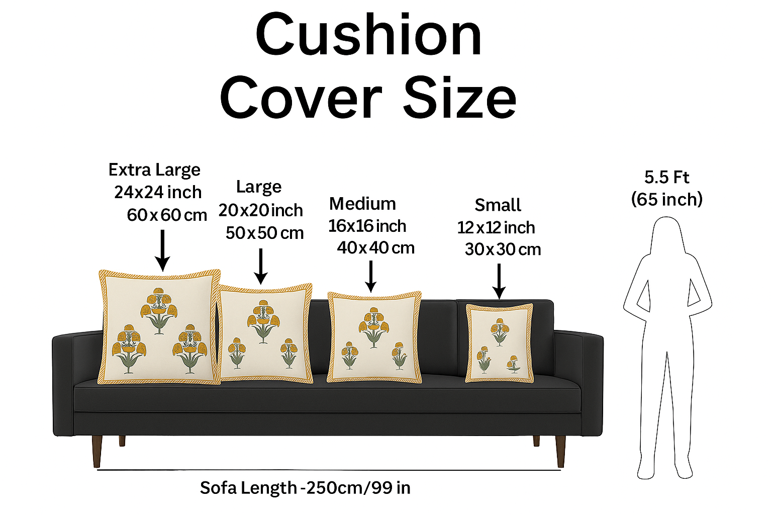 Marigold Bloom Cushion Covers 16×16 Inches – Pack of 5 | Jaipuri Hand Block Print Cotton Pillow Covers | Soft 300 TC Decorative Throw Cushion Cover Set