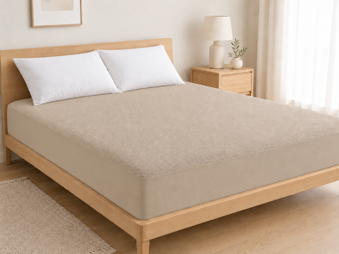 Water Proof Terry Cotton Feel Mattress Protector | Natural Beige | Machine Washable | Super Soft | Fits Mattress Upto 10 inches
