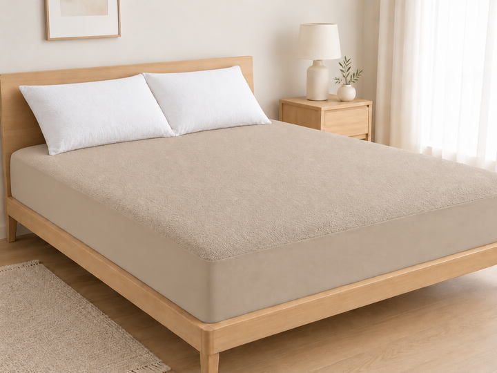 Water Proof Terry Cotton Feel Mattress Protector | Natural Beige | Machine Washable | Super Soft | Fits Mattress Upto 10 inches