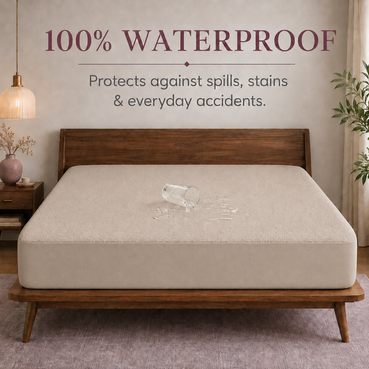 Water Proof Terry Cotton Feel Mattress Protector | Natural Beige | Machine Washable | Super Soft | Fits Mattress Upto 10 inches