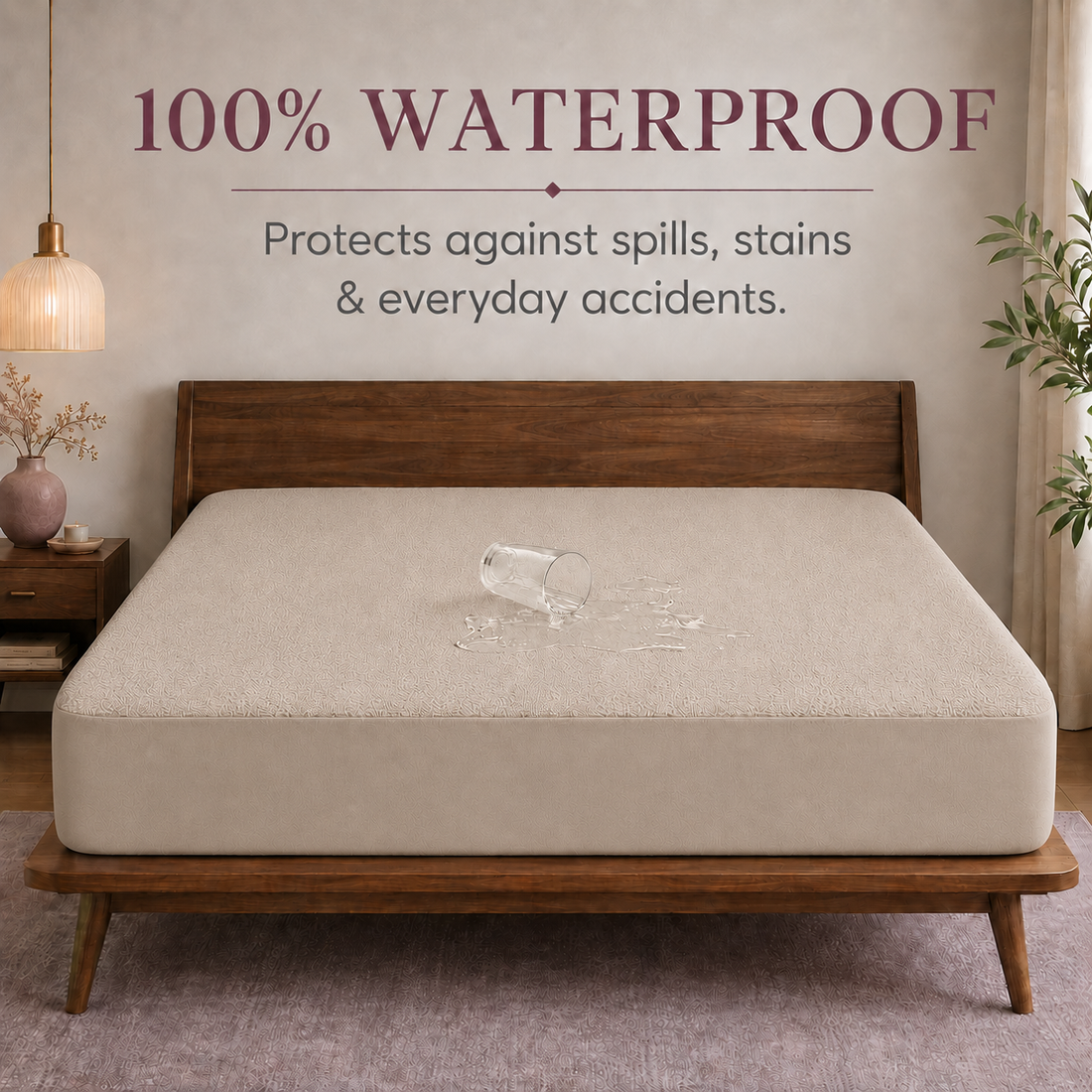 Water Proof Terry Cotton Feel Mattress Protector | Natural Beige | Machine Washable | Super Soft | Fits Mattress Upto 10 inches