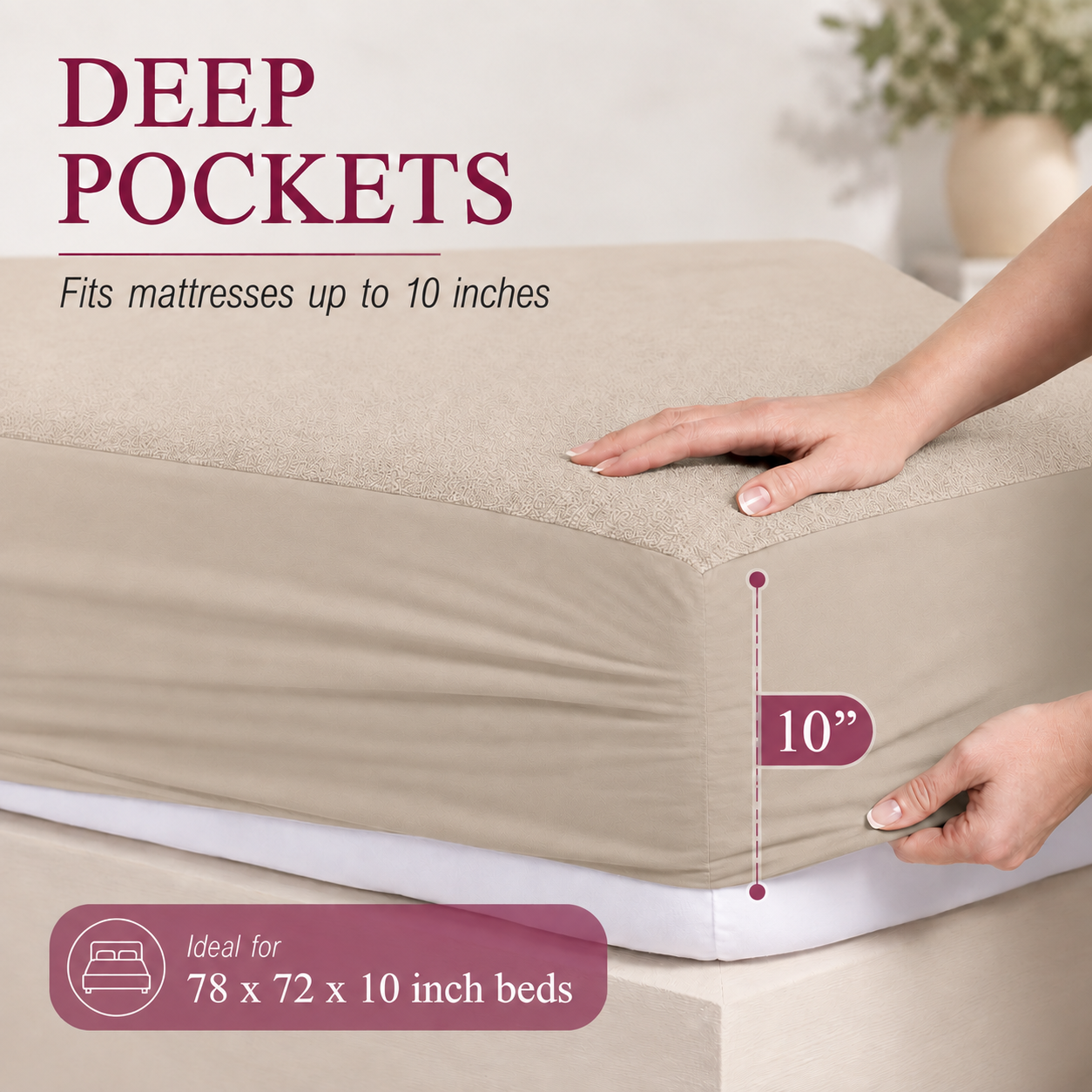 Water Proof Terry Cotton Feel Mattress Protector | Natural Beige | Machine Washable | Super Soft | Fits Mattress Upto 10 inches