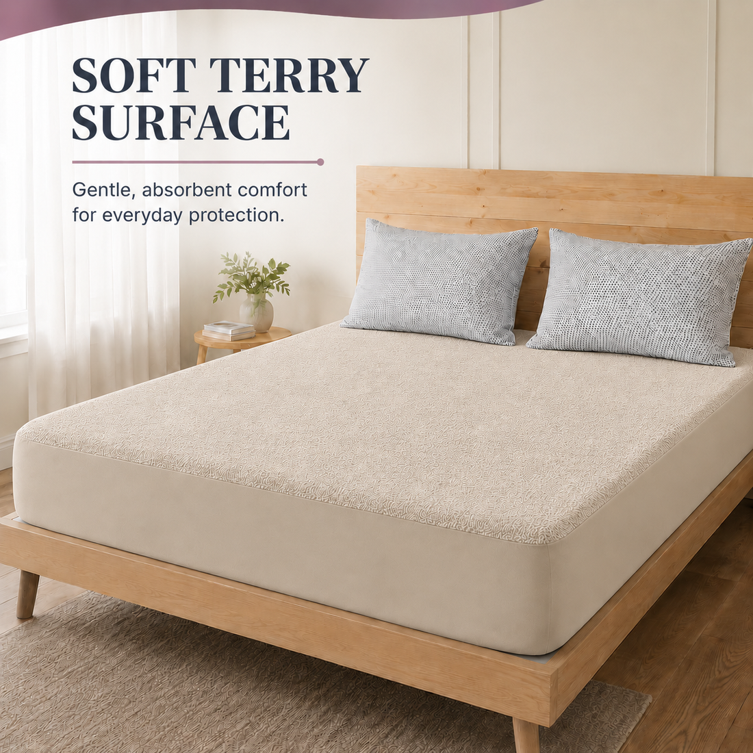 Water Proof Terry Cotton Feel Mattress Protector | Natural Beige | Machine Washable | Super Soft | Fits Mattress Upto 10 inches
