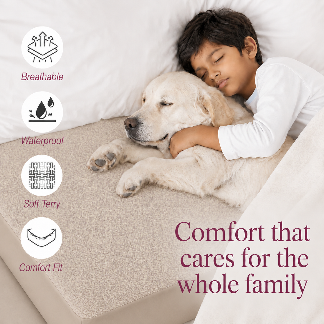 Water Proof Terry Cotton Feel Mattress Protector | Natural Beige | Machine Washable | Super Soft | Fits Mattress Upto 10 inches