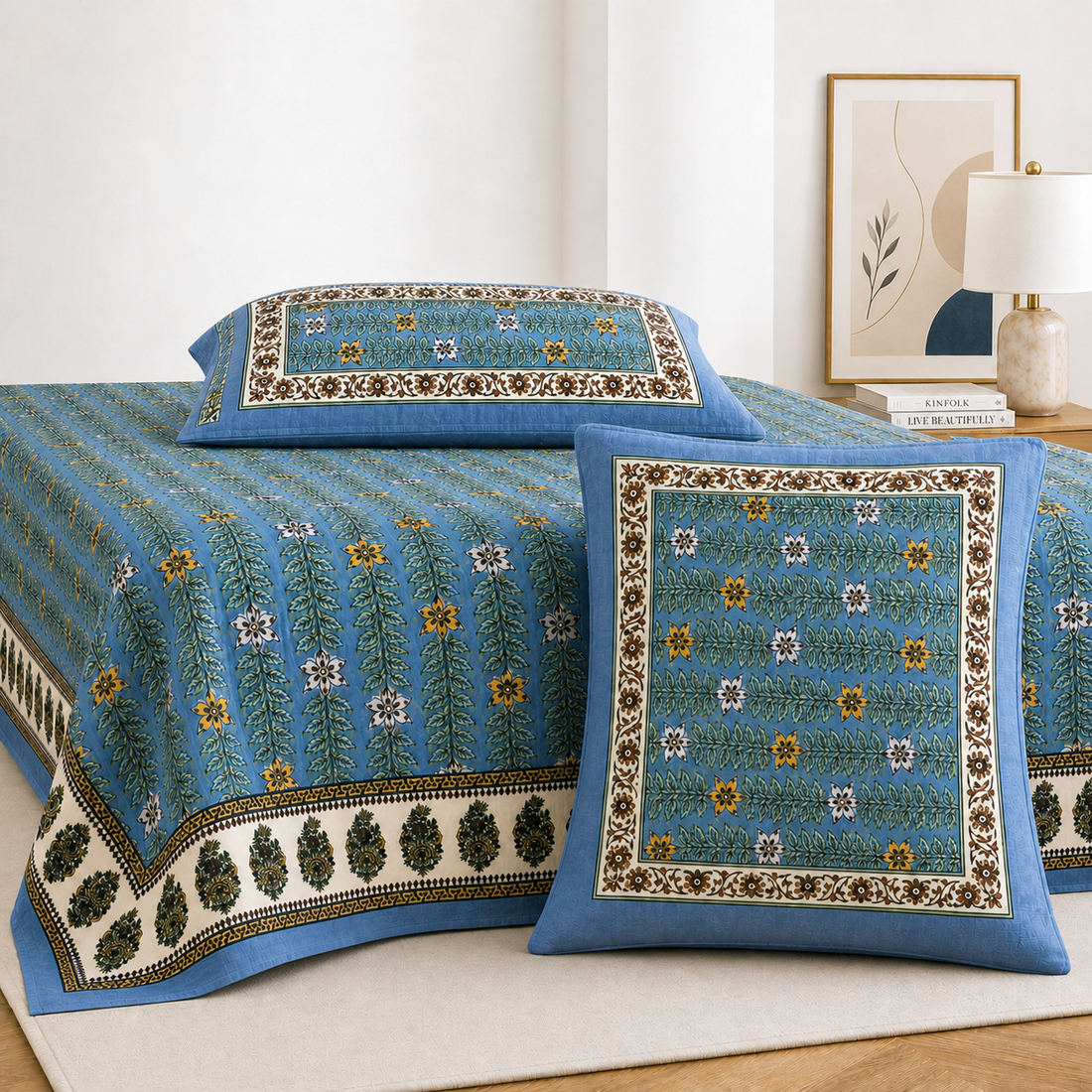 Meena Royale Hand Block Printed Cotton King Bedsheet Set | 90x108 | 240 TC