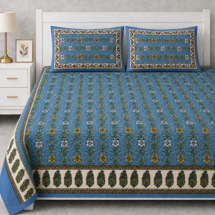 Meena Royale Hand Block Printed Cotton King Bedsheet Set