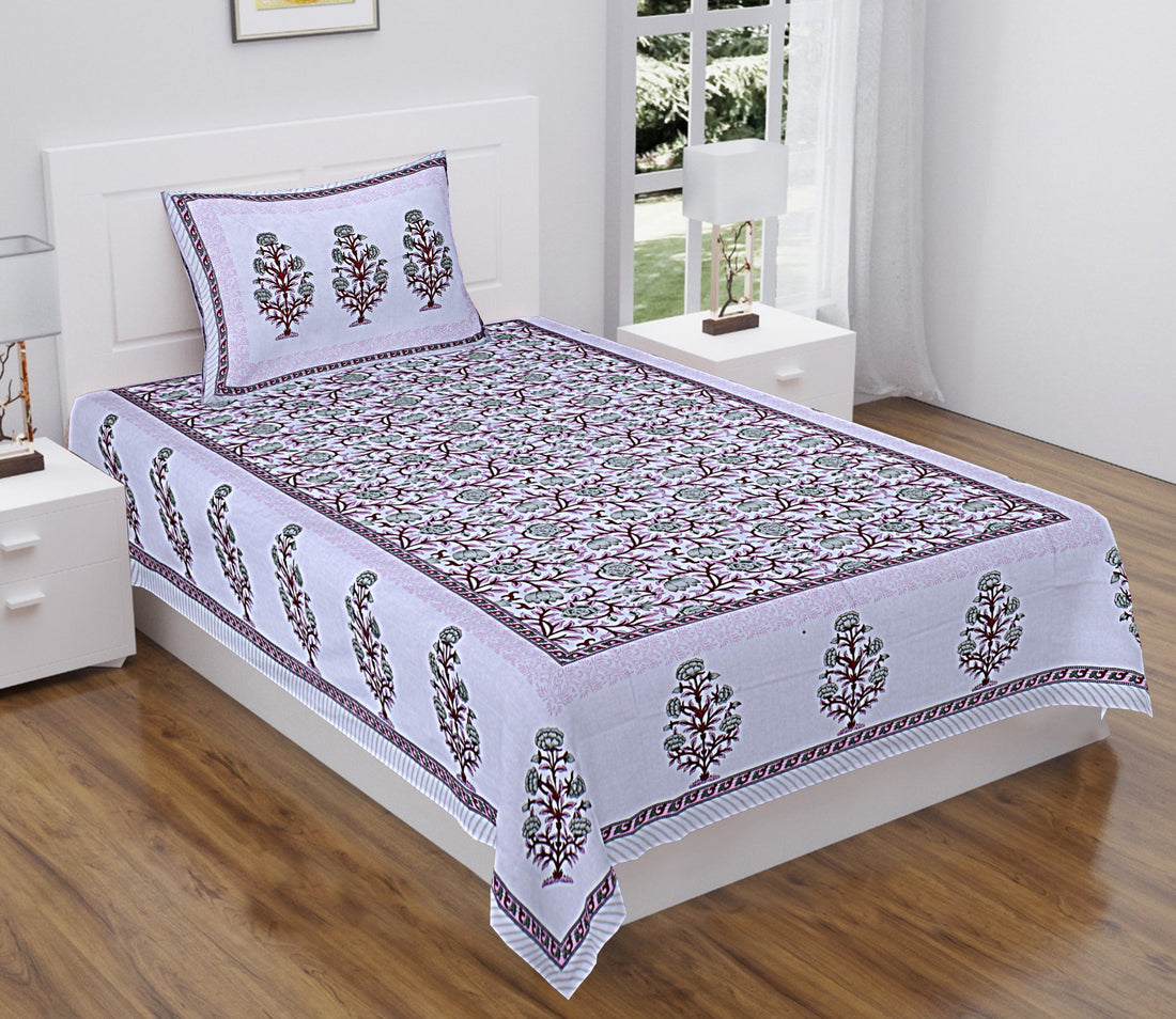 chamellia Hand Block Printed Cotton Single Bedsheet 60x90 inches