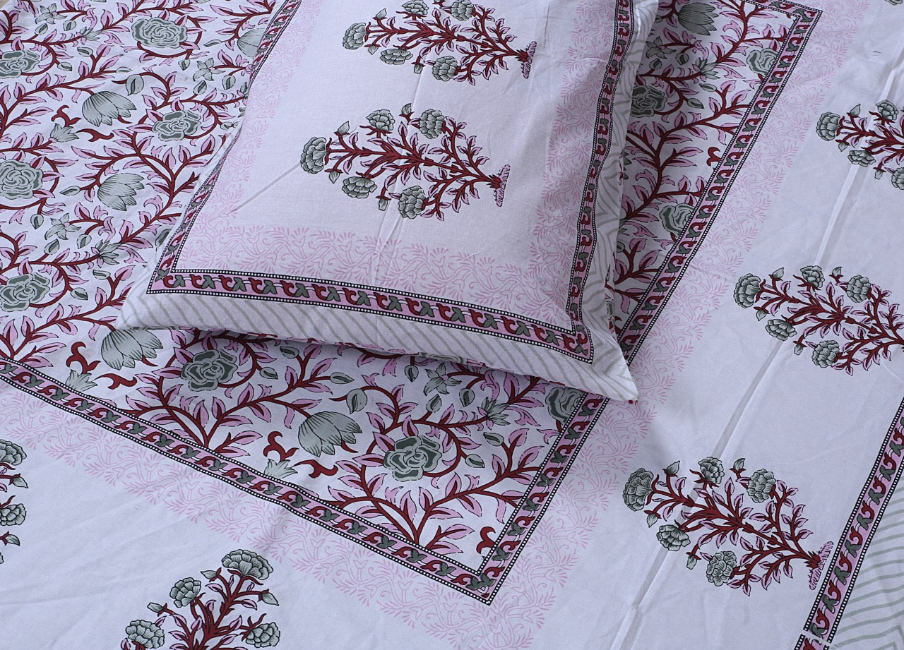 chamellia Hand Block Printed Cotton Single Bedsheet | 60x90 inches