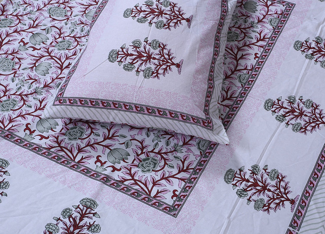 chamellia Hand Block Printed Cotton Single Bedsheet | 60x90 inches