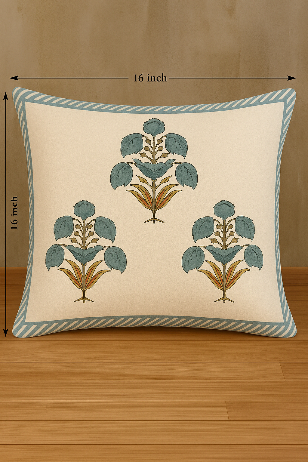 Daisy Bloom Cushion Covers 16x16 Inches Pack of 5 | Jaipuri Hand Block Print Cotton Pillow Covers | Soft 300 TC Decorative Throw Cushion Cover Set