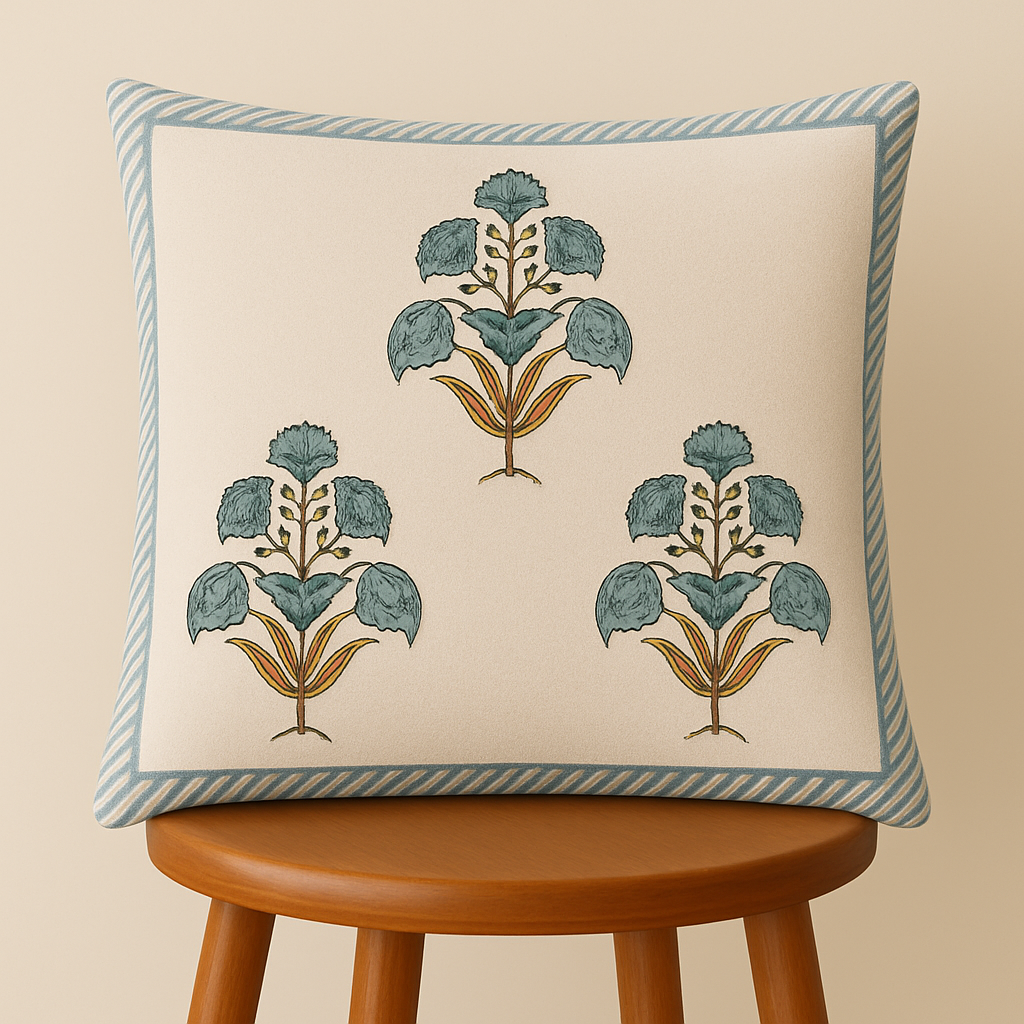 Daisy Bloom Cushion Covers 16x16 Inches Pack of 5 | Jaipuri Hand Block Print Cotton Pillow Covers | Soft 300 TC Decorative Throw Cushion Cover Set