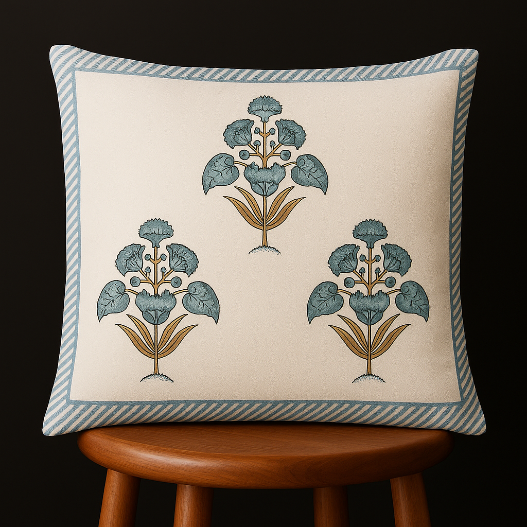 Daisy Bloom Cushion Covers 16x16 Inches Pack of 5 | Jaipuri Hand Block Print Cotton Pillow Covers | Soft 300 TC Decorative Throw Cushion Cover Set