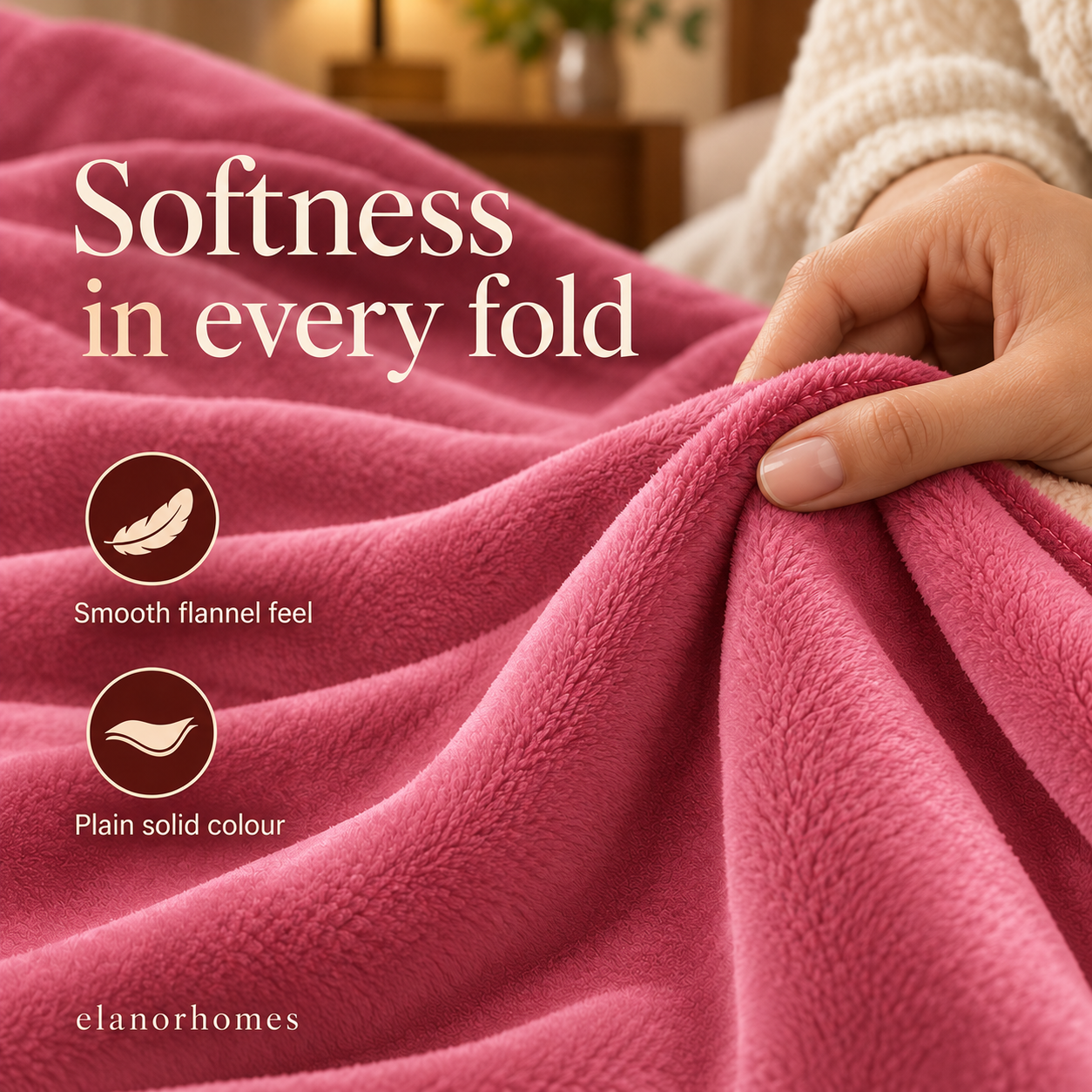 Blush Warm Embrace Flannel Solid Double Blanket, 220 Gsm, Warm Embrace
