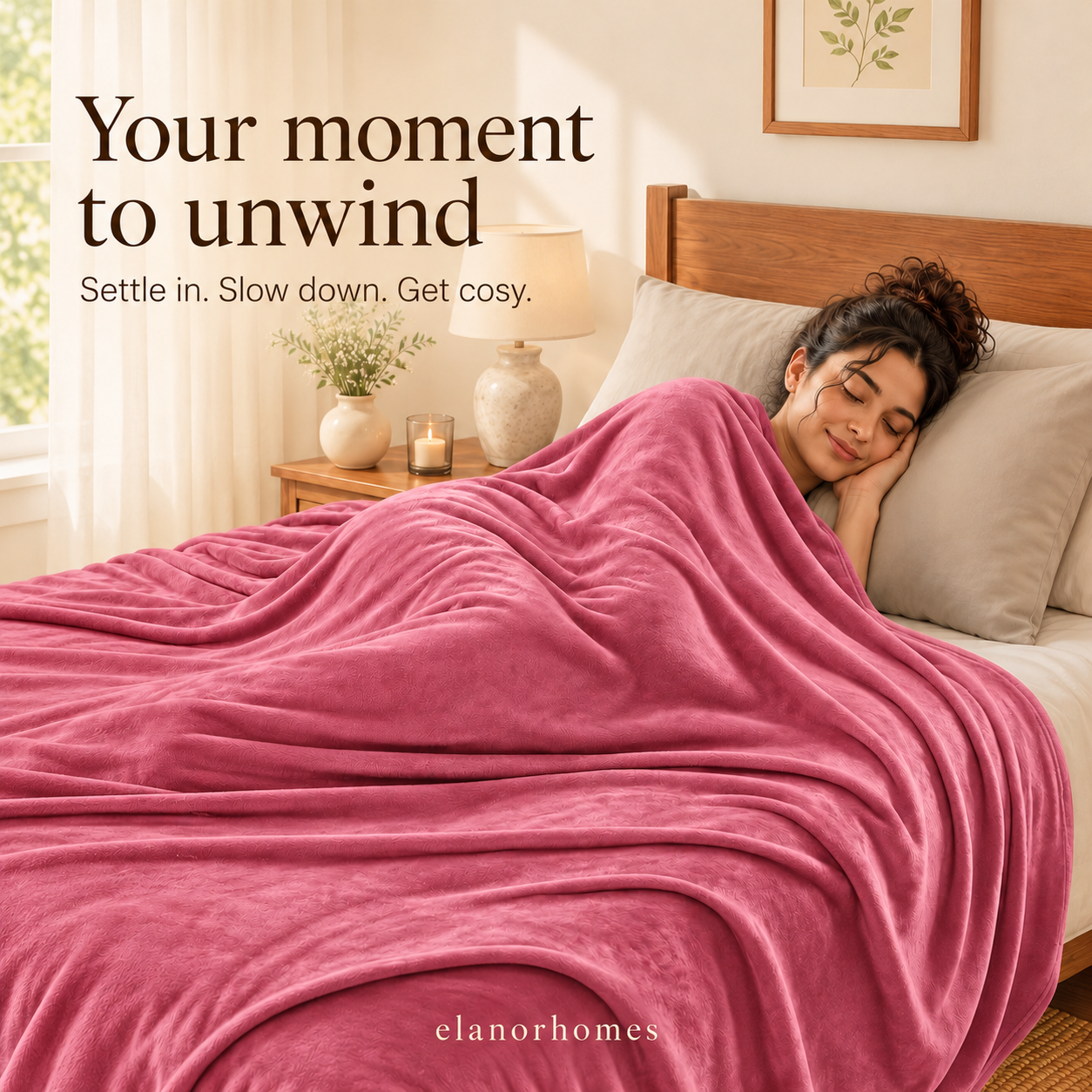 Blush Warm Embrace Flannel Solid Double Blanket, 220 Gsm, Warm Embrace